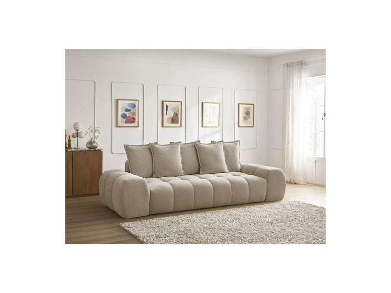 Canapé Droit Convertible Coffre - Everest - Tissu Texturé - 5 Coussins