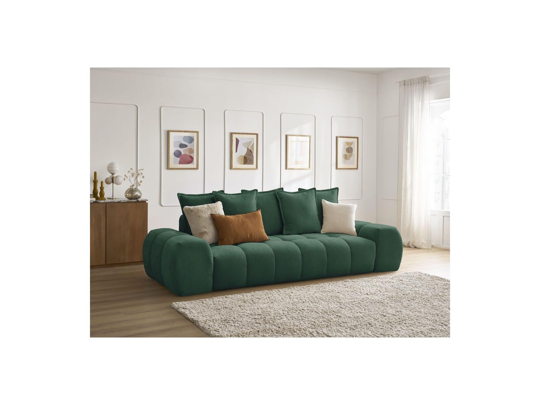 Everest - Sofá recto convertible con arcón - Tejido texturizado - 5 cojines