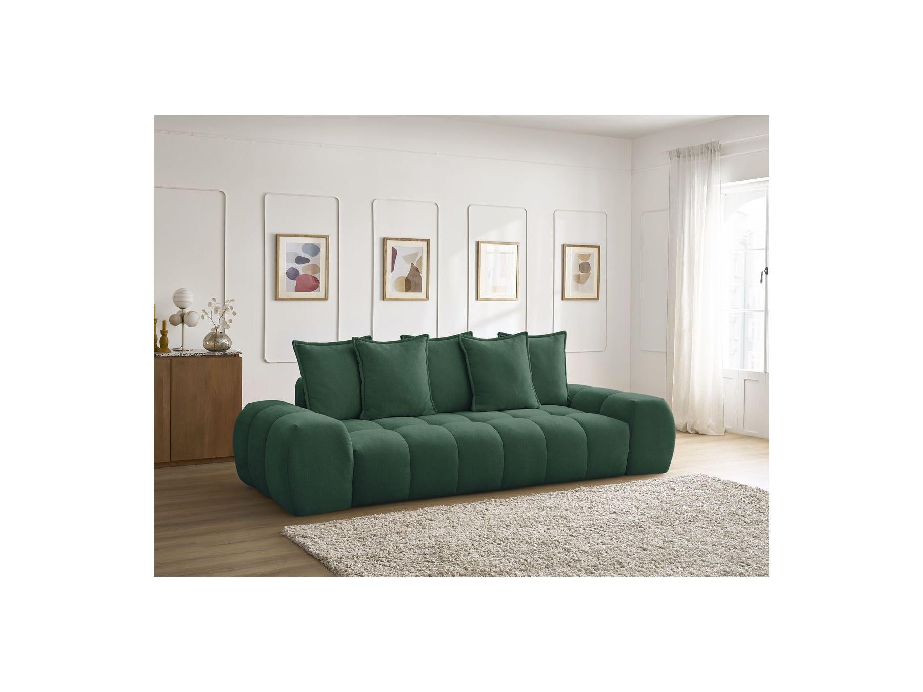Everest - Sofá recto convertible con arcón - Tejido texturizado - 5 cojines