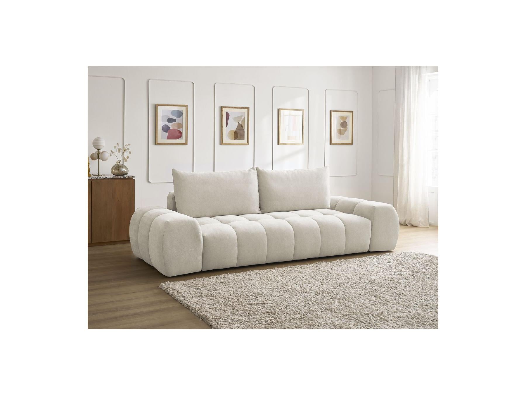 Everest - Sofá recto convertible con arcón - Tejido texturizado - 2 cojines