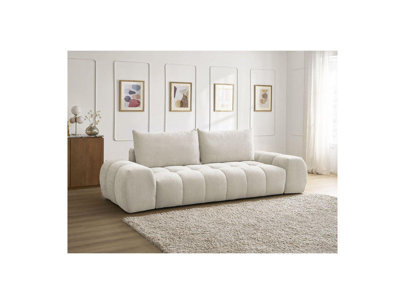 Canapé Droit Convertible Coffre - Everest - Tissu Texturé - 2 Coussins