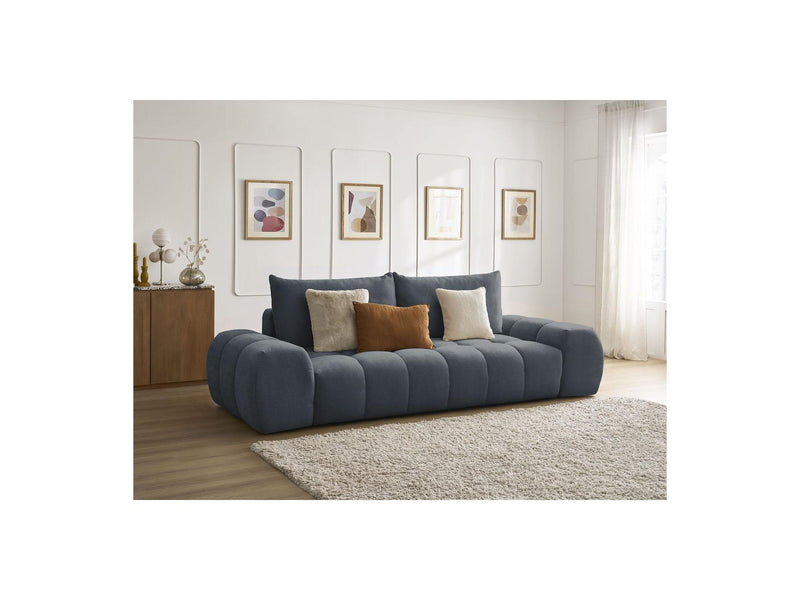 Canapé Droit Convertible Coffre - Everest - Tissu Texturé - 2 Coussins