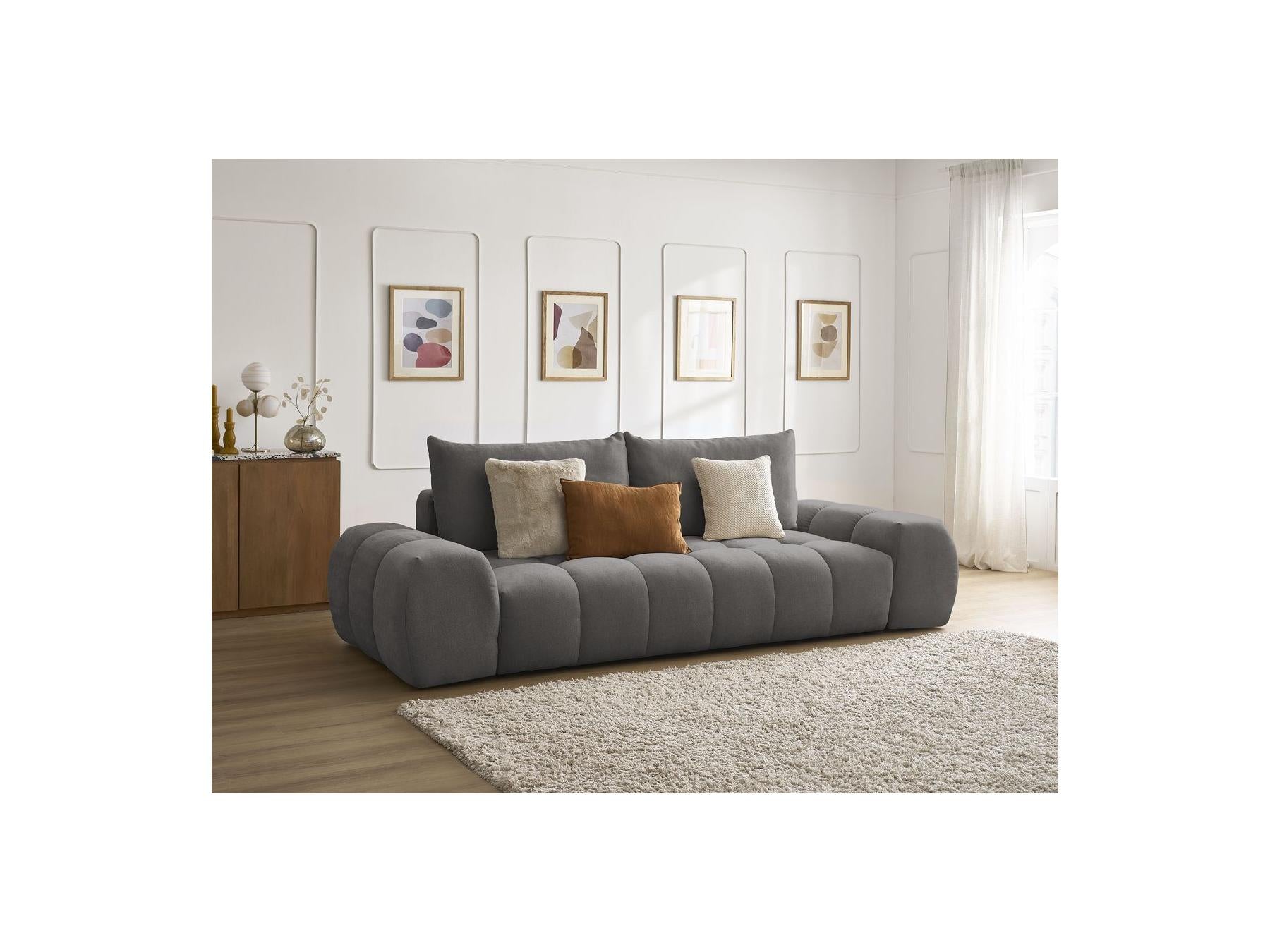 Everest - Sofá recto convertible con arcón - Tejido texturizado - 2 cojines