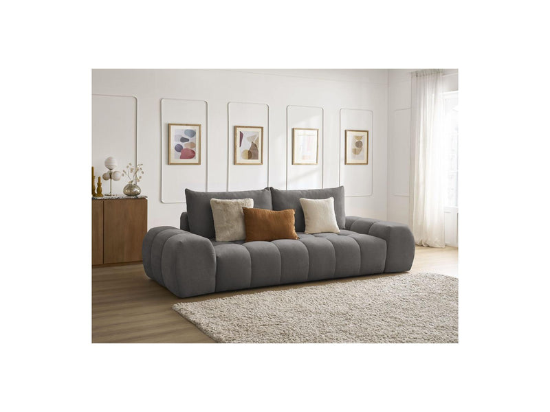 Canapé Droit Convertible Coffre - Everest - Tissu Texturé - 2 Coussins