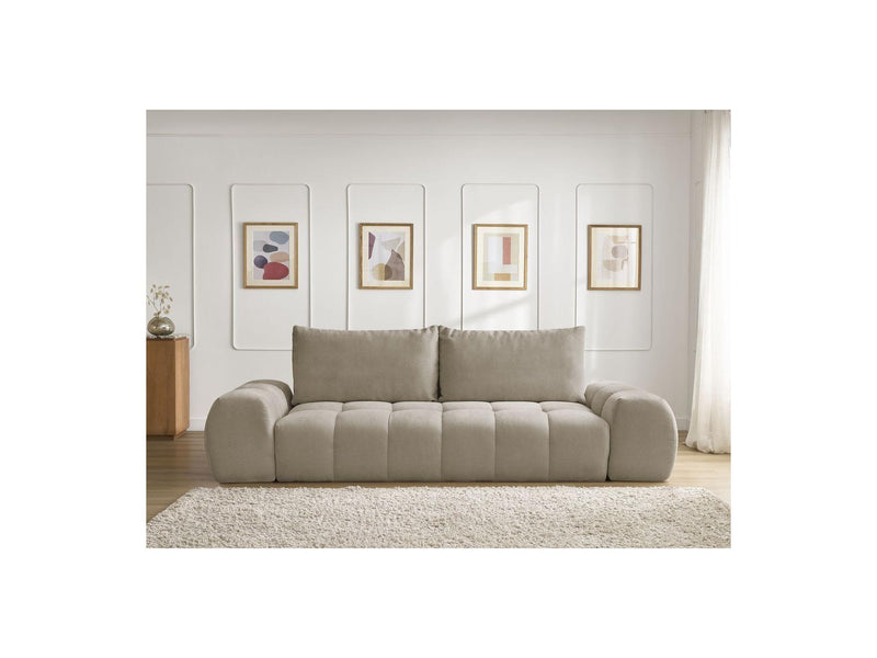 Canapé Droit Convertible Coffre - Everest - Tissu Texturé - 2 Coussins