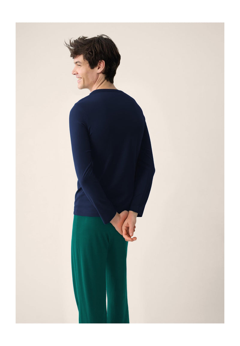 Ensemble Pyjama Haut Marine Et Pantalon Vert Sapin En Coton - Pyjama Haut Manches Longues Superbe Marine Et Bas De Pyjama Long Indomptable Vert Sapin
