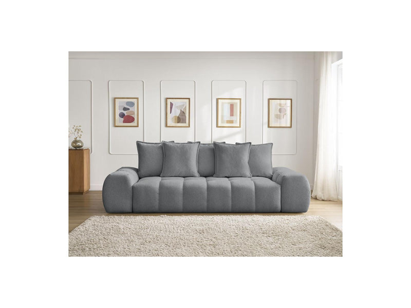 Canapé Droit Convertible Coffre - Everest - Tissu Chiné - 5 Coussins