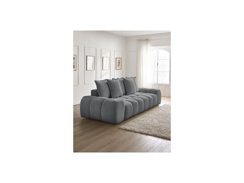 Canapé Droit Convertible Coffre - Everest - Tissu Chiné - 5 Coussins