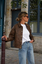 Pia Faux Leather Jacket Brown