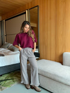 Gabriel Checked Ruffled Wide Leg Trousers