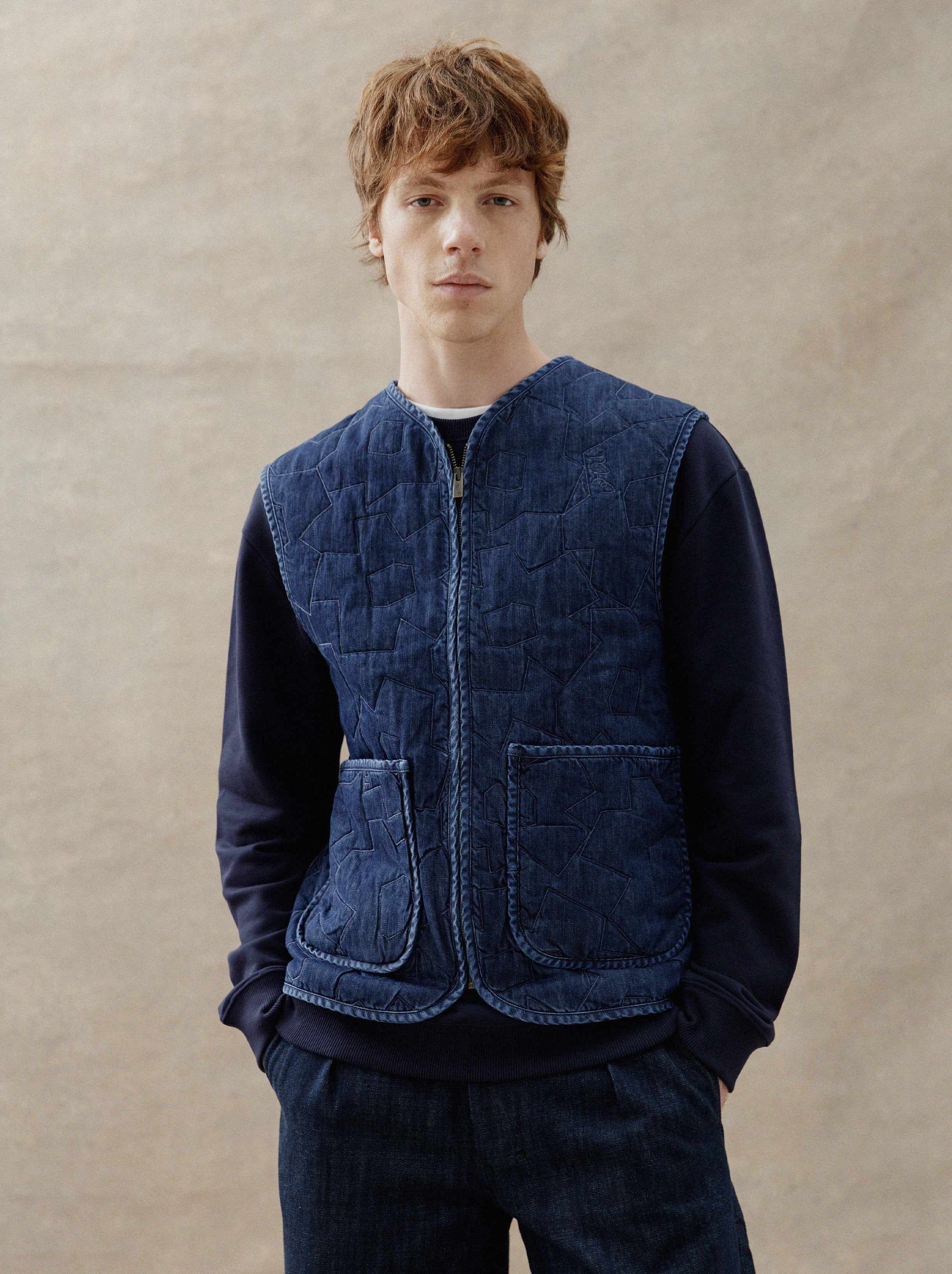 Veste Matelassée Unisexe Trait Fleuri Denim