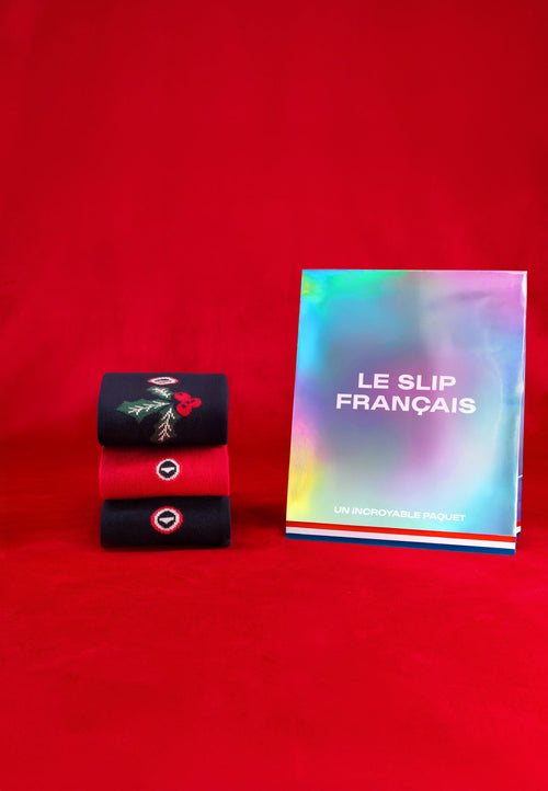 Lot De 3 Chaussettes Mi-Hautes En Coton - Chaussettes Marine Houx Rouge Cerise