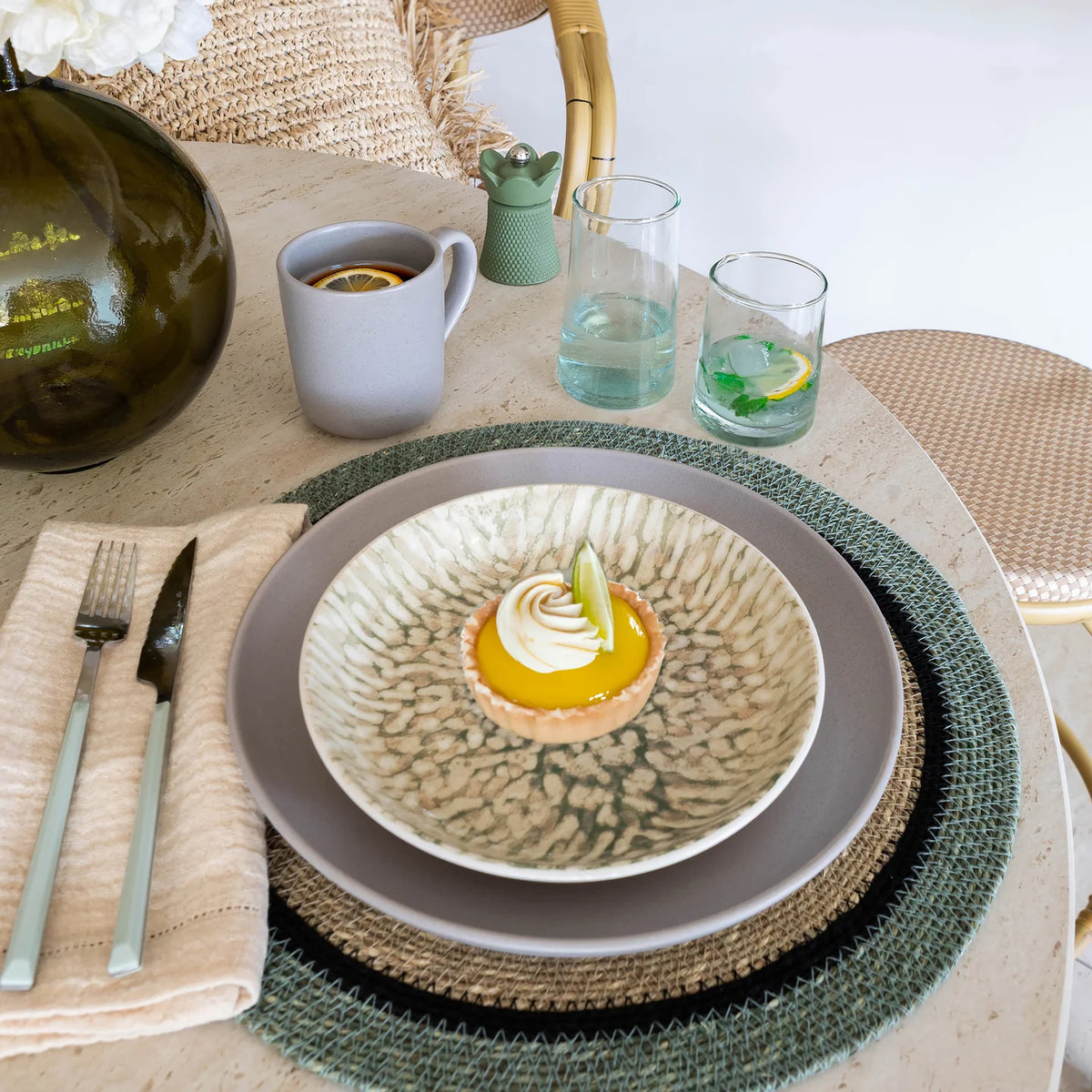 Set di 6 piatti da dessert - Giada - 20 cm - Gres