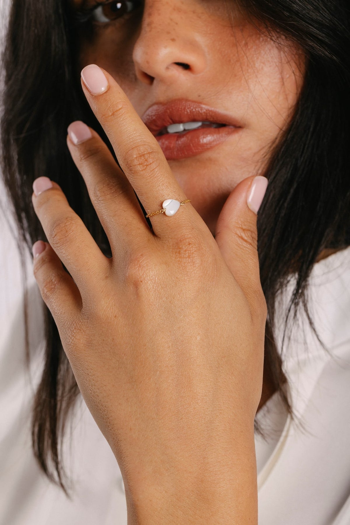 Bague Chaînette Coeur - Nacre