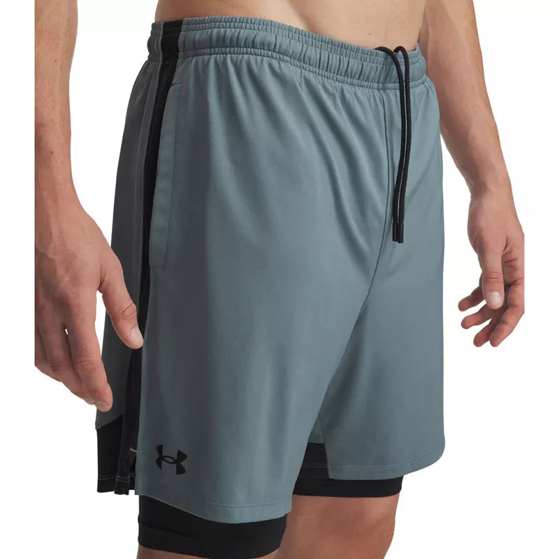 Short Tech Vent 2In1 - Bleu Gris, Noir - Homme