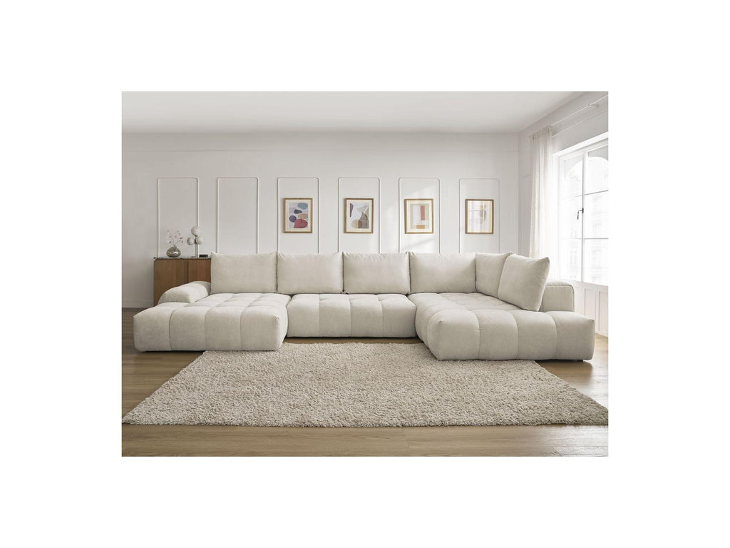 Everest - Canapé Panoramique Convertible Coffre - Tissu Texturé - Angle Gauche - 6 Coussins