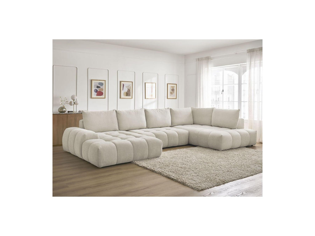 Everest - Canapé Panoramique Convertible Coffre - Tissu Texturé - Angle Gauche - 6 Coussins