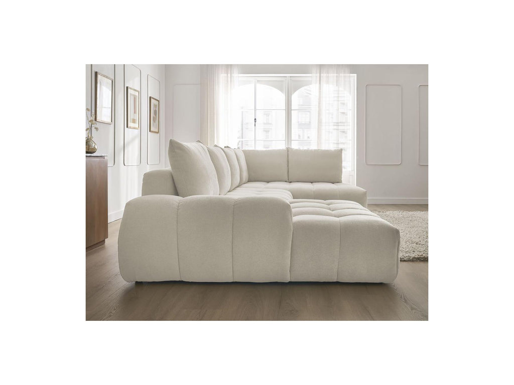 Everest - Canapé Panoramique Convertible Coffre - Tissu Texturé - Angle Gauche - 6 Coussins