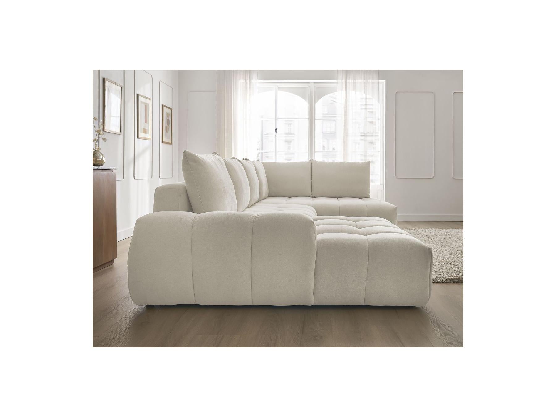 Everest - Canapé Panoramique Convertible Coffre - Tissu Texturé - Angle Gauche - 6 Coussins