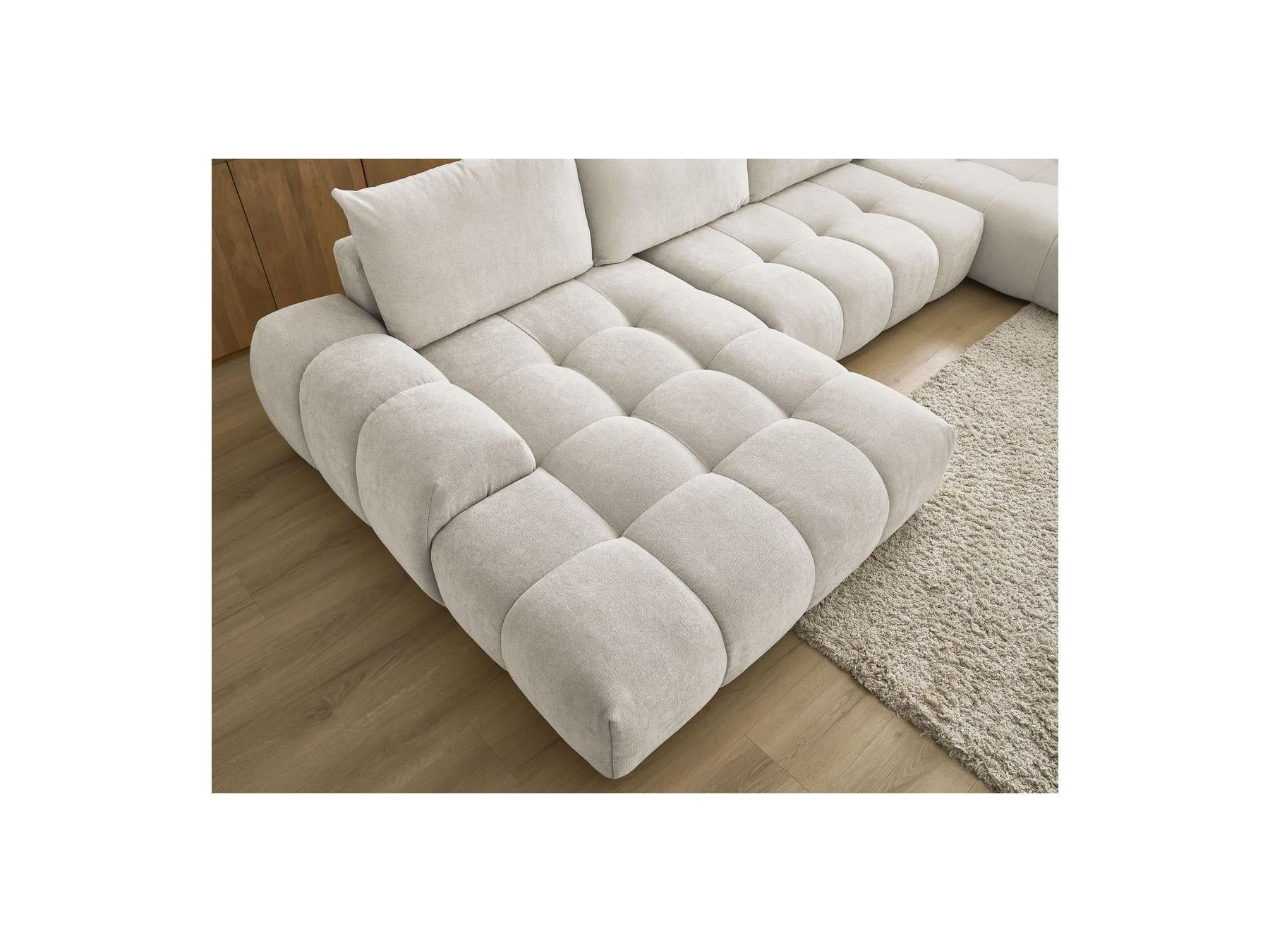 Everest - Canapé Panoramique Convertible Coffre - Tissu Texturé - Angle Gauche - 6 Coussins