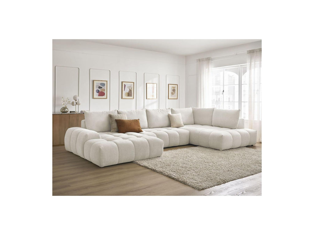 Everest - Canapé Panoramique Convertible Coffre - Tissu Texturé - Angle Gauche - 6 Coussins