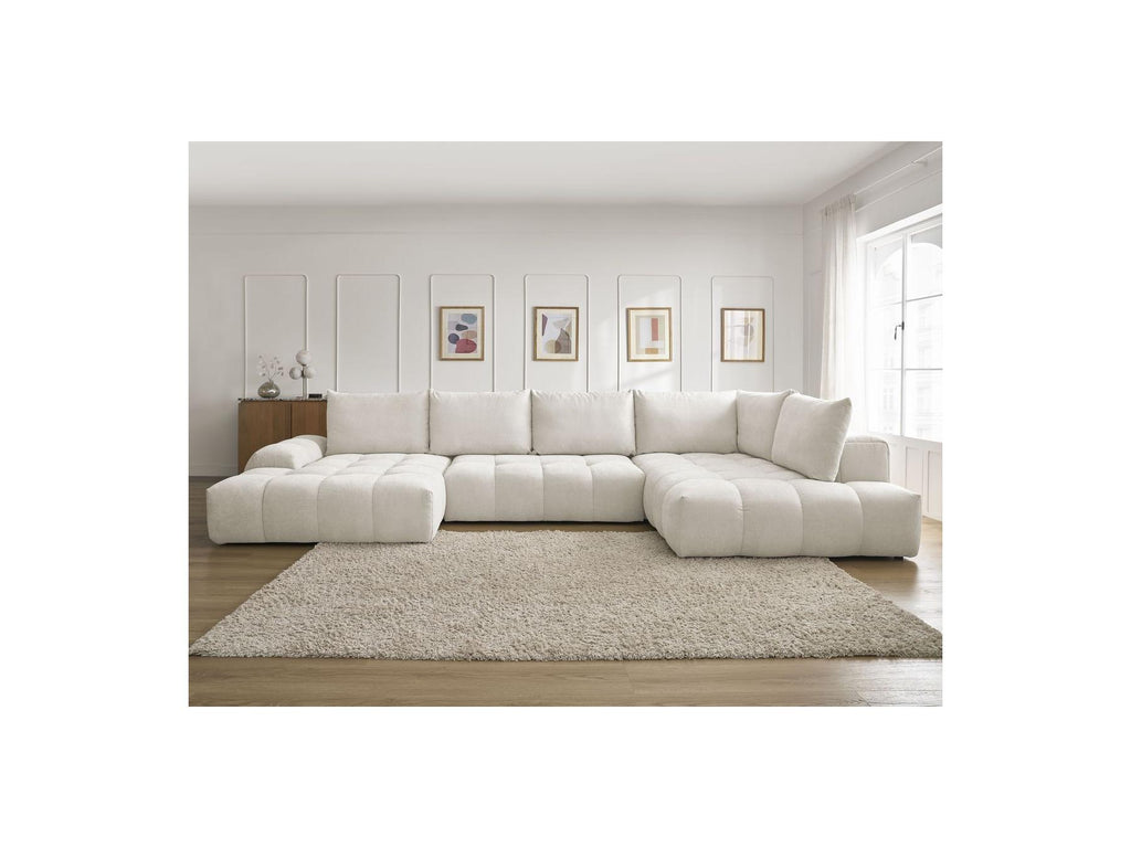 Everest - Canapé Panoramique Convertible Coffre - Tissu Texturé - Angle Gauche - 6 Coussins