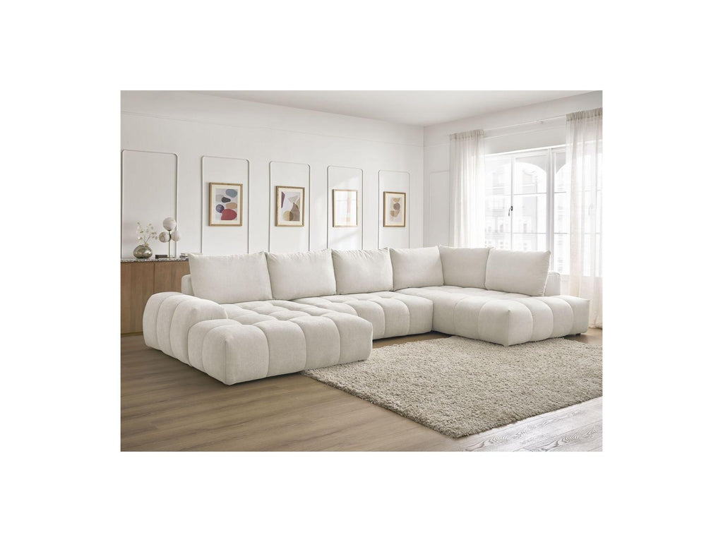 Everest - Canapé Panoramique Convertible Coffre - Tissu Texturé - Angle Gauche - 6 Coussins