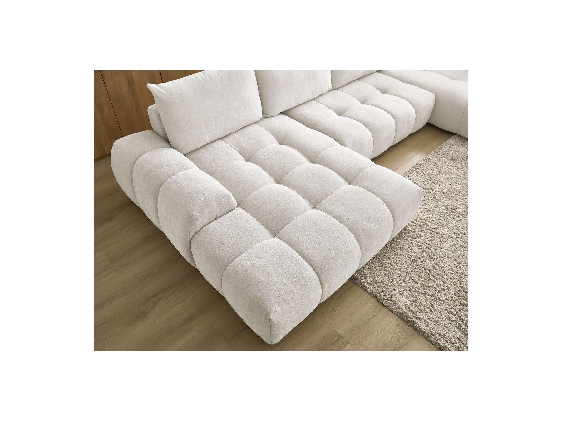 Everest - Canapé Panoramique Convertible Coffre - Tissu Texturé - Angle Gauche - 6 Coussins