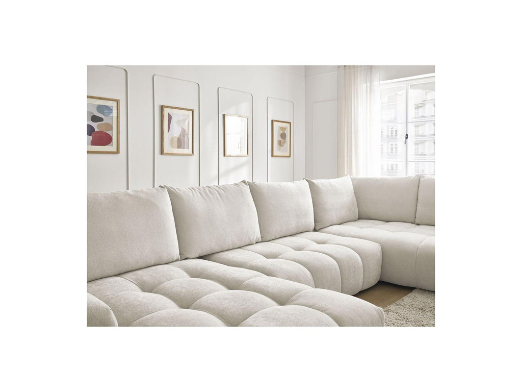 Everest - Canapé Panoramique Convertible Coffre - Tissu Texturé - Angle Gauche - 6 Coussins