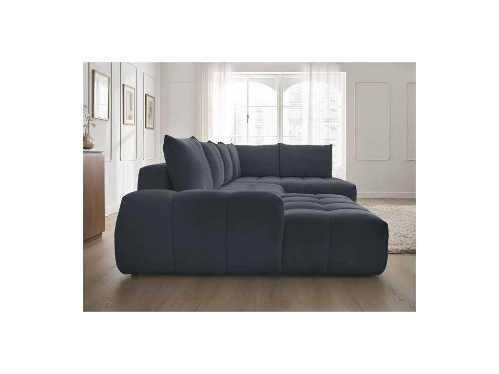 Everest - Canapé Panoramique Convertible Coffre - Tissu Texturé - Angle Gauche - 6 Coussins