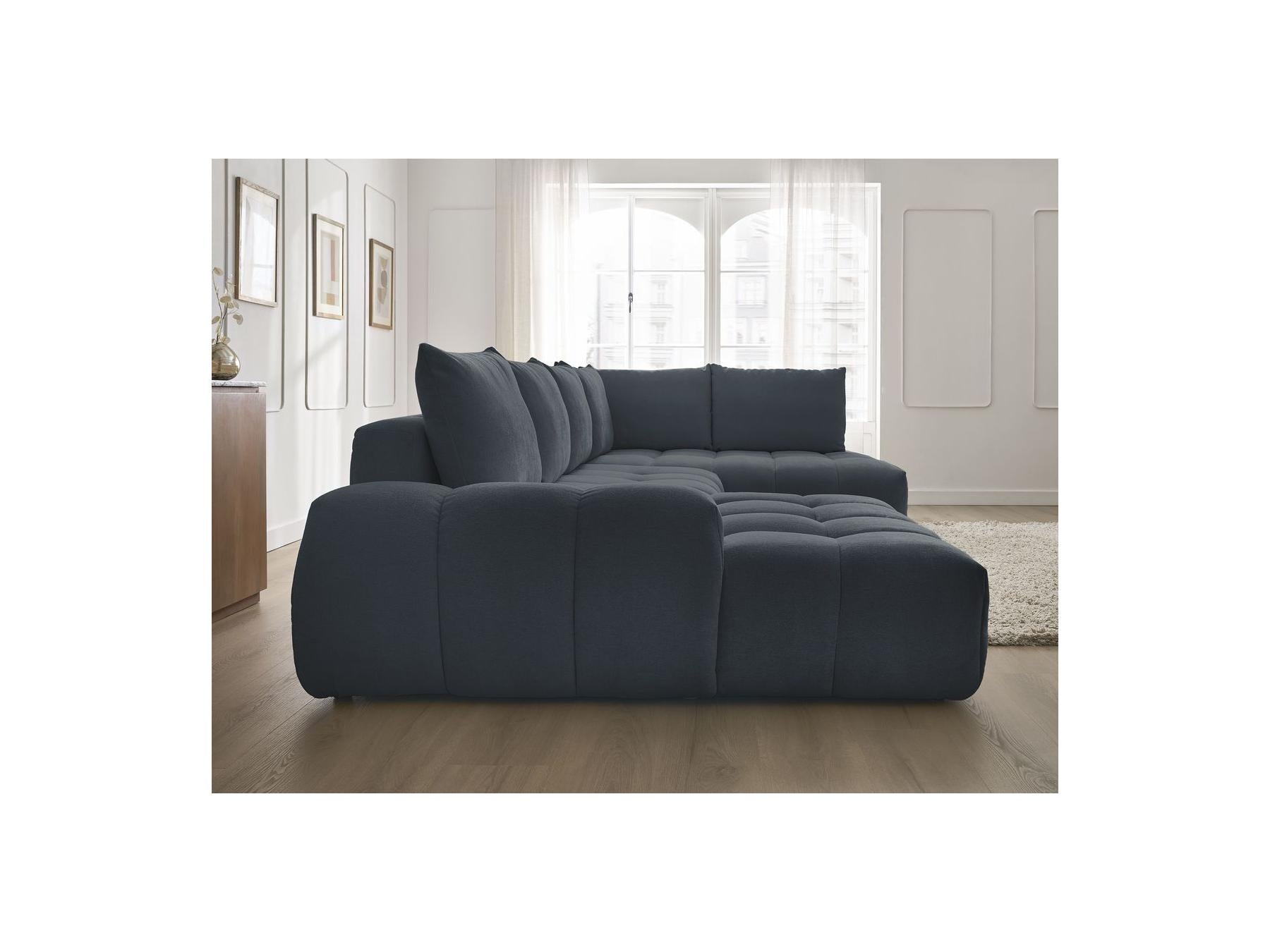 Everest - Canapé Panoramique Convertible Coffre - Tissu Texturé - Angle Gauche - 6 Coussins