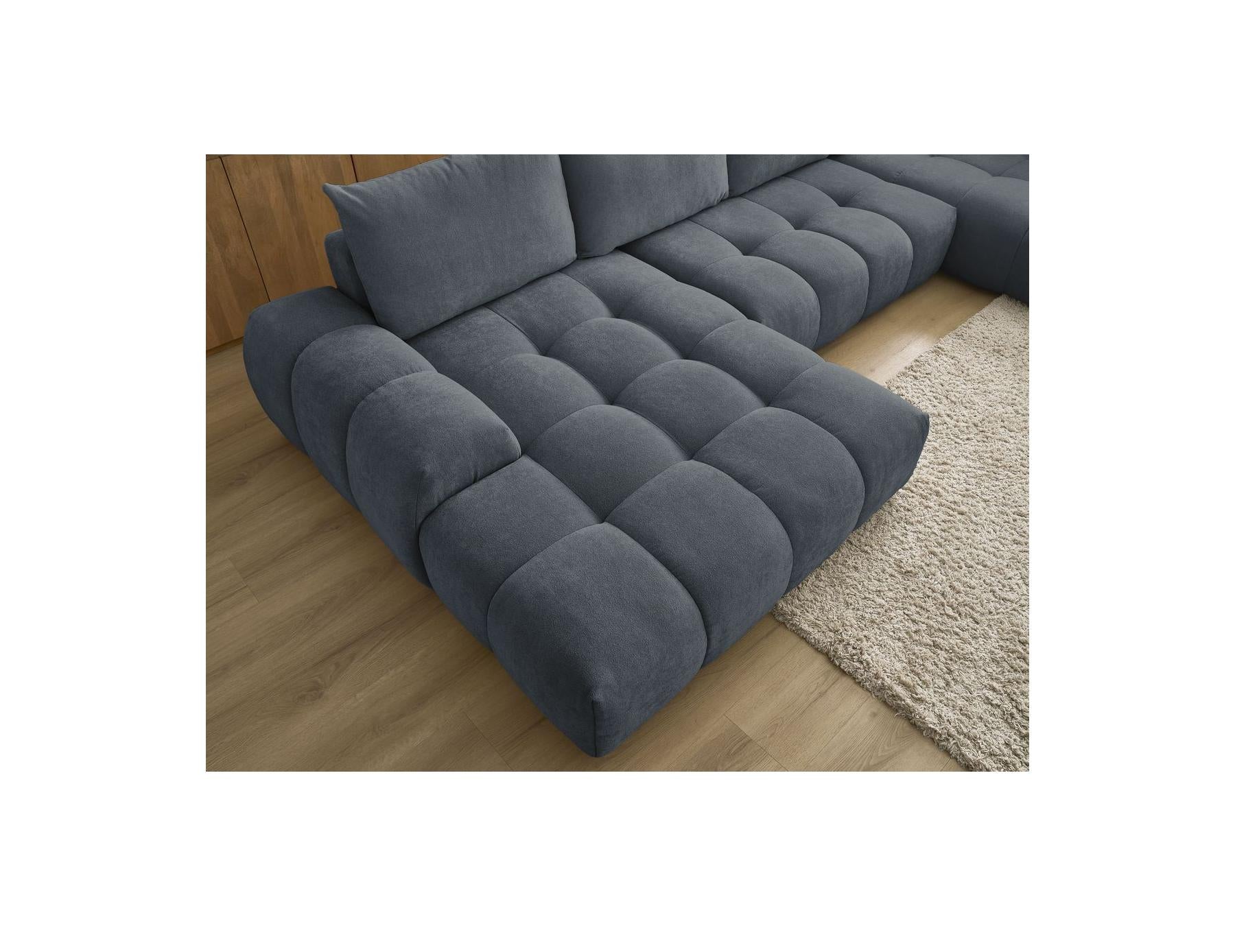Everest - Canapé Panoramique Convertible Coffre - Tissu Texturé - Angle Gauche - 6 Coussins
