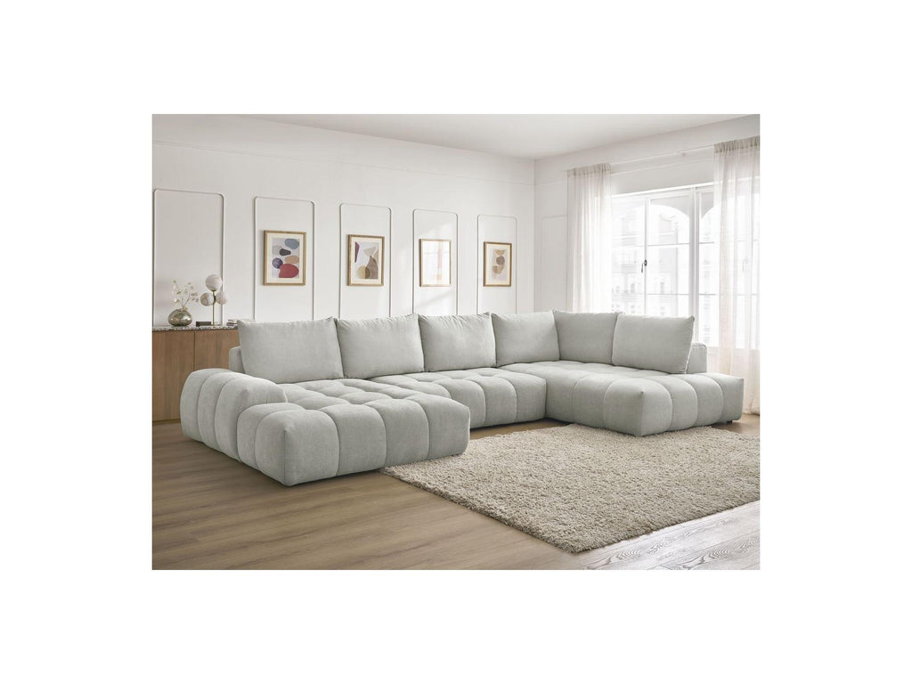 Everest - Canapé Panoramique Convertible Coffre - Tissu Texturé - Angle Gauche - 6 Coussins