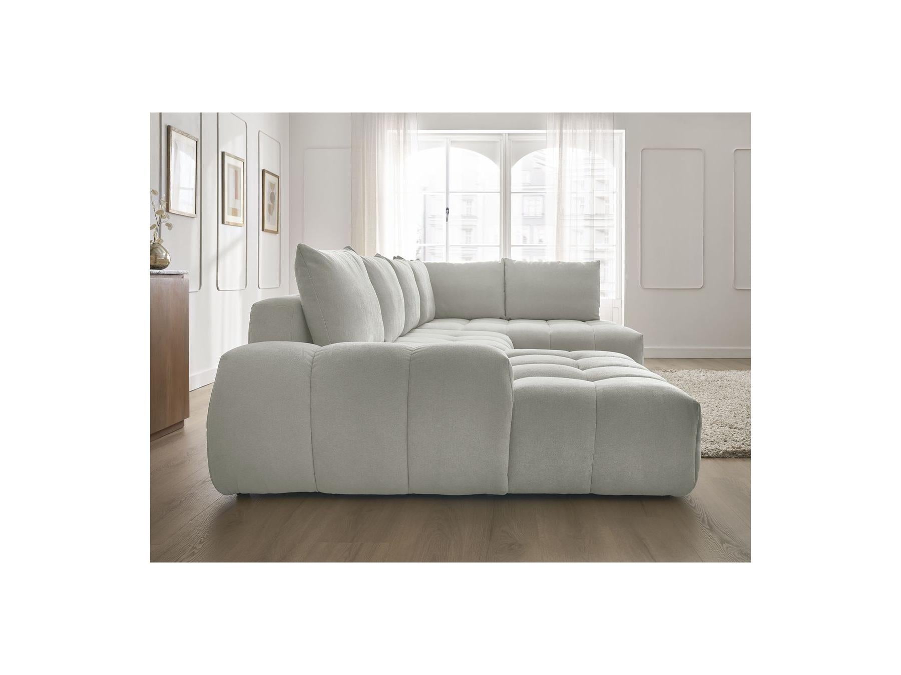 Everest - Canapé Panoramique Convertible Coffre - Tissu Texturé - Angle Gauche - 6 Coussins