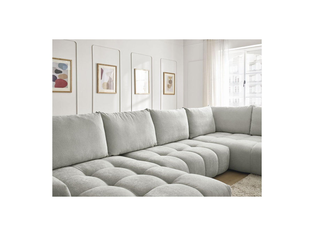 Everest - Canapé Panoramique Convertible Coffre - Tissu Texturé - Angle Gauche - 6 Coussins