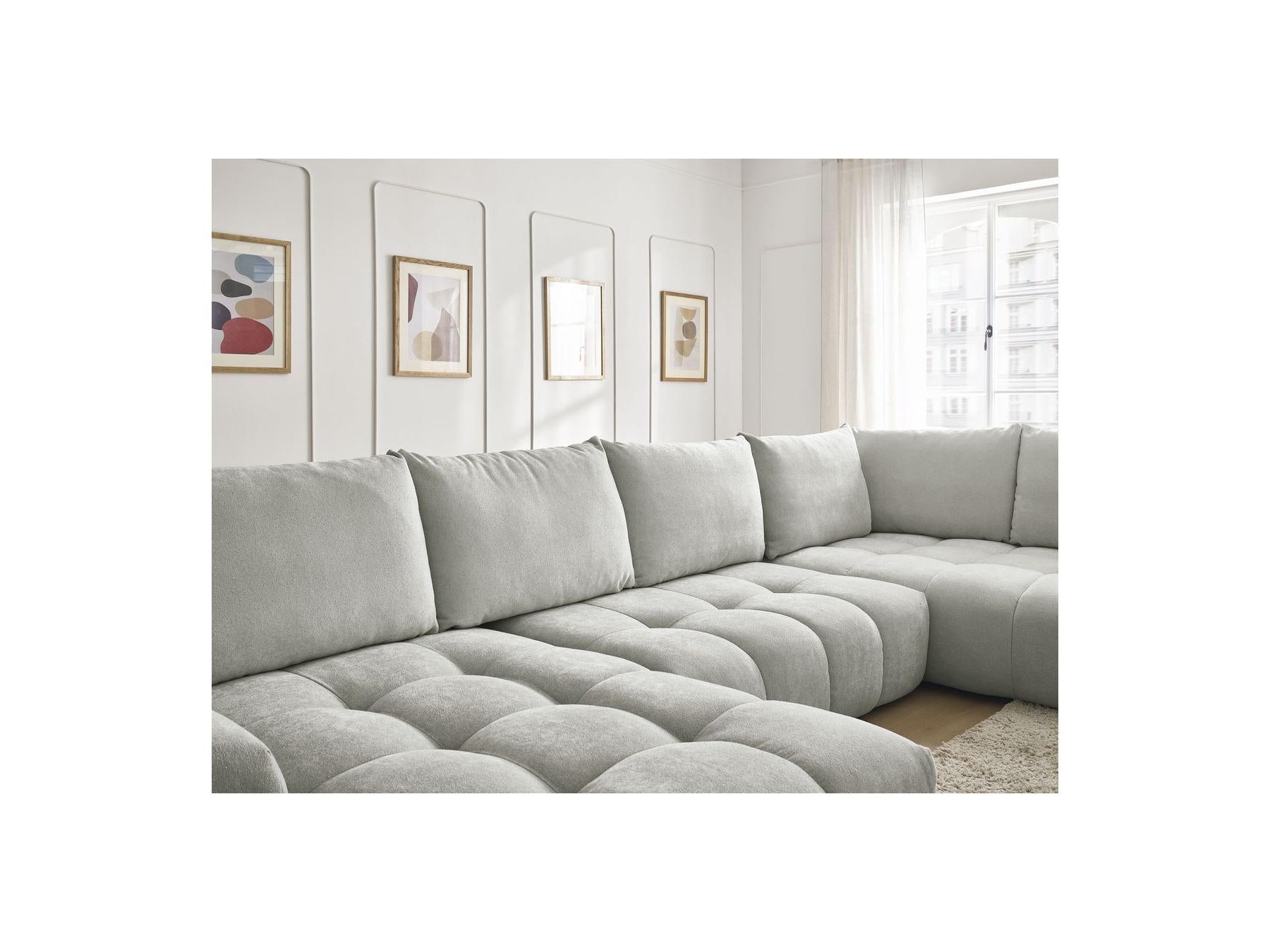 Everest - Canapé Panoramique Convertible Coffre - Tissu Texturé - Angle Gauche - 6 Coussins