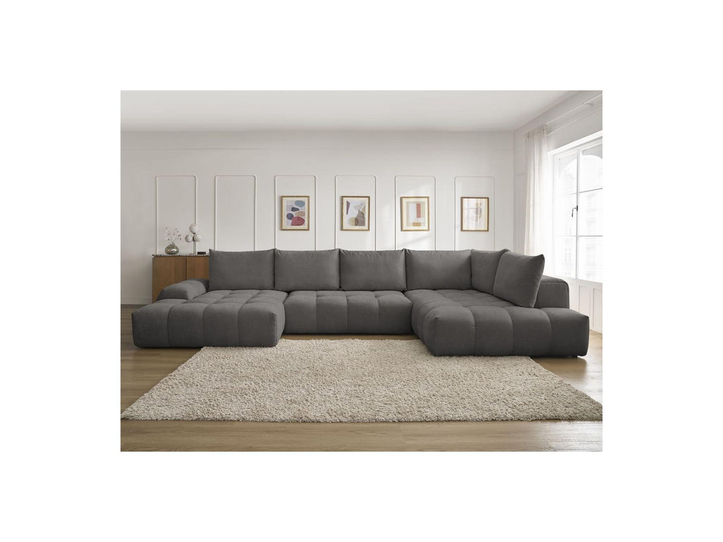 Everest - Canapé Panoramique Convertible Coffre - Tissu Texturé - Angle Gauche - 6 Coussins