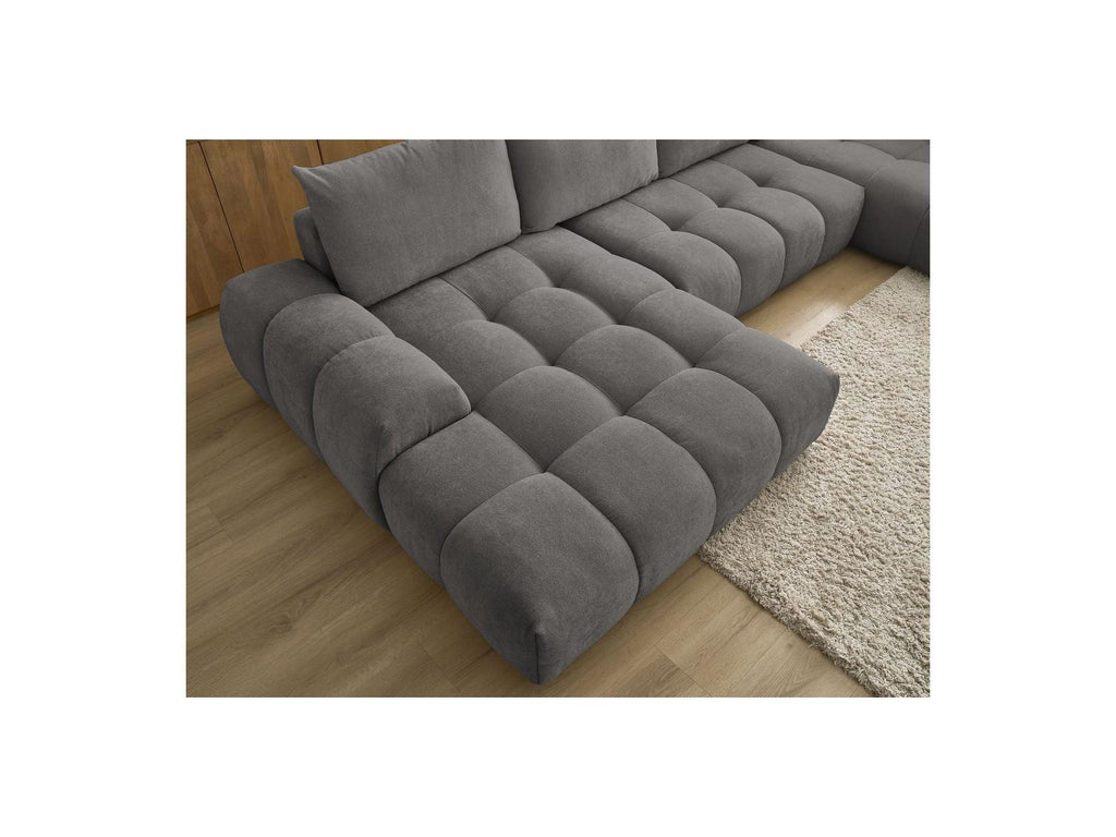 Everest - Canapé Panoramique Convertible Coffre - Tissu Texturé - Angle Gauche - 6 Coussins