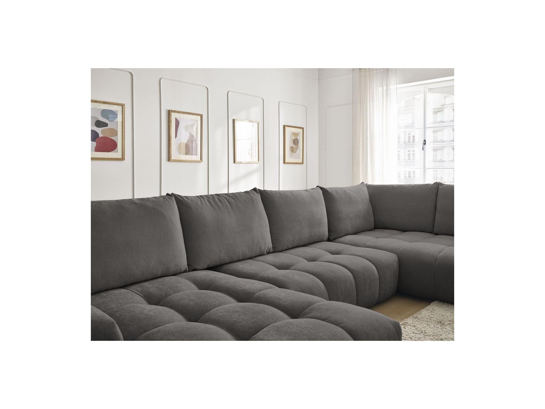 Everest - Canapé Panoramique Convertible Coffre - Tissu Texturé - Angle Gauche - 6 Coussins