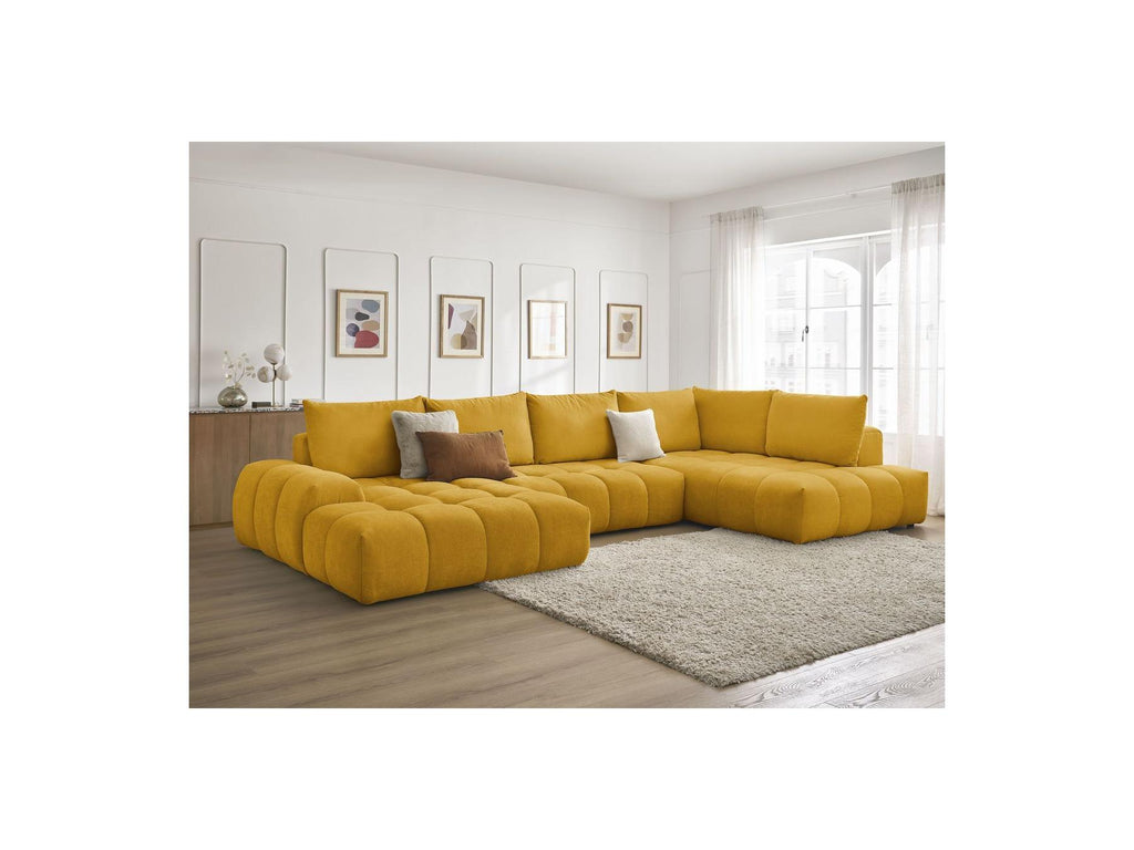 Everest - Canapé Panoramique Convertible Coffre - Tissu Texturé - Angle Gauche - 6 Coussins