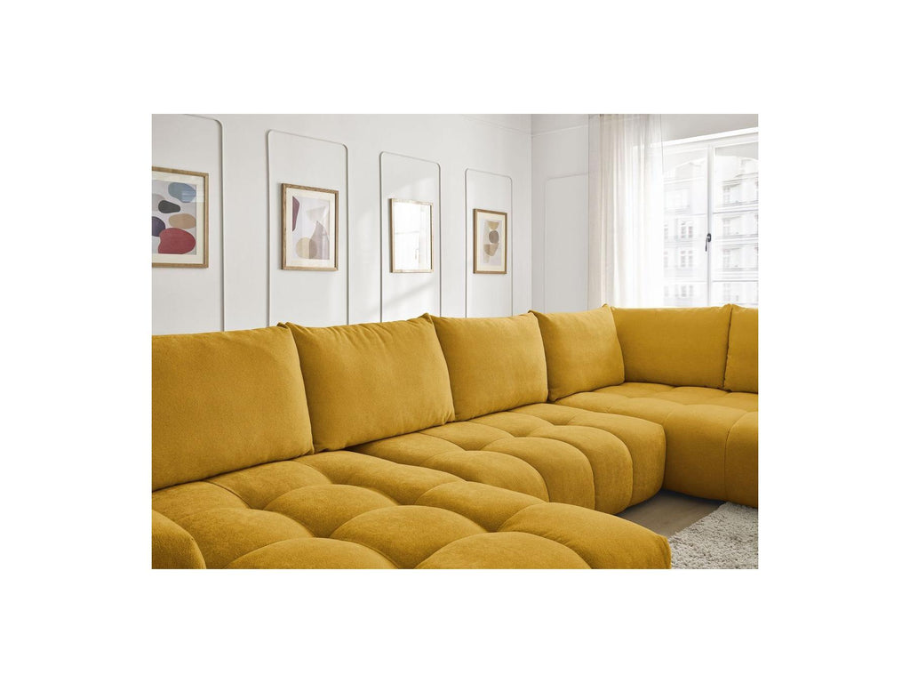Everest - Canapé Panoramique Convertible Coffre - Tissu Texturé - Angle Gauche - 6 Coussins
