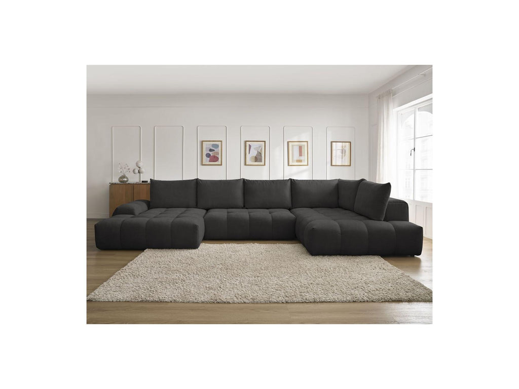 Everest - Canapé Panoramique Convertible Coffre - Tissu Texturé - Angle Gauche - 6 Coussins
