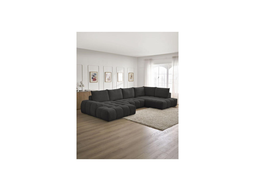 Everest - Canapé Panoramique Convertible Coffre - Tissu Texturé - Angle Gauche - 6 Coussins