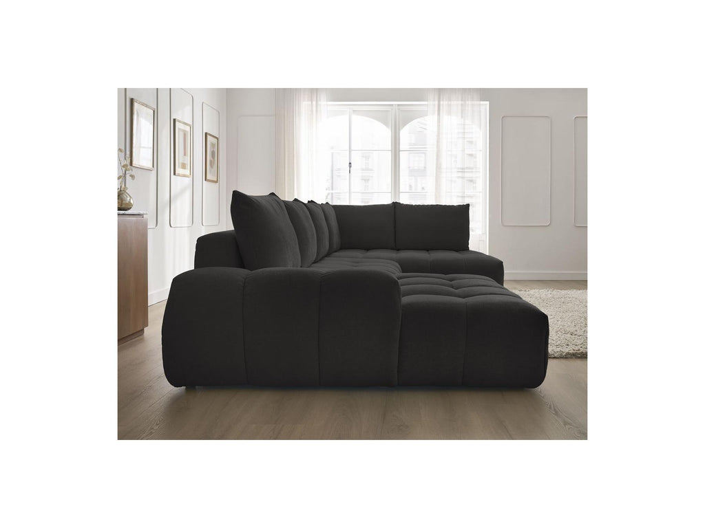 Everest - Canapé Panoramique Convertible Coffre - Tissu Texturé - Angle Gauche - 6 Coussins