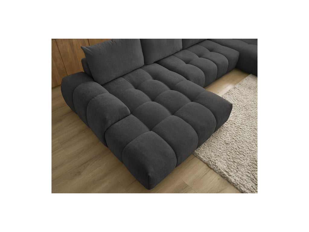 Everest - Canapé Panoramique Convertible Coffre - Tissu Texturé - Angle Gauche - 6 Coussins