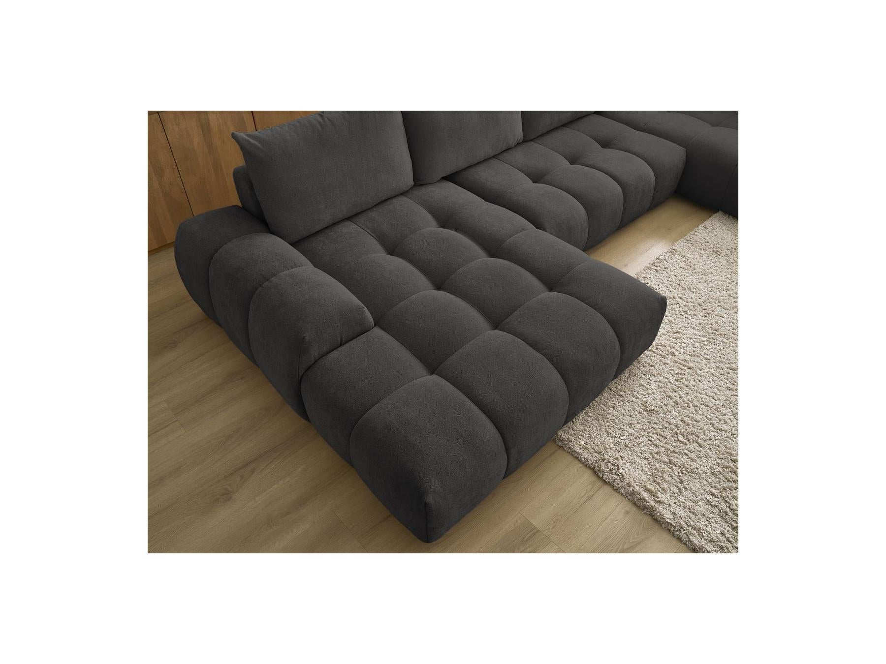 Everest - Canapé Panoramique Convertible Coffre - Tissu Texturé - Angle Gauche - 6 Coussins