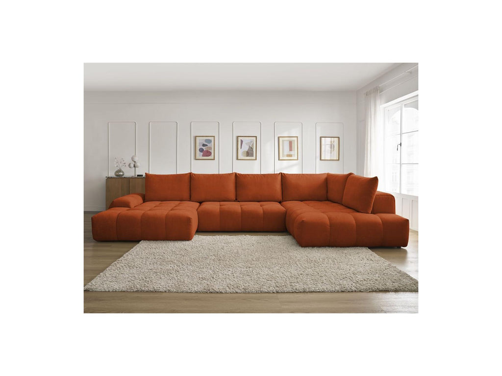 Everest - Canapé Panoramique Convertible Coffre - Tissu Texturé - Angle Gauche - 6 Coussins