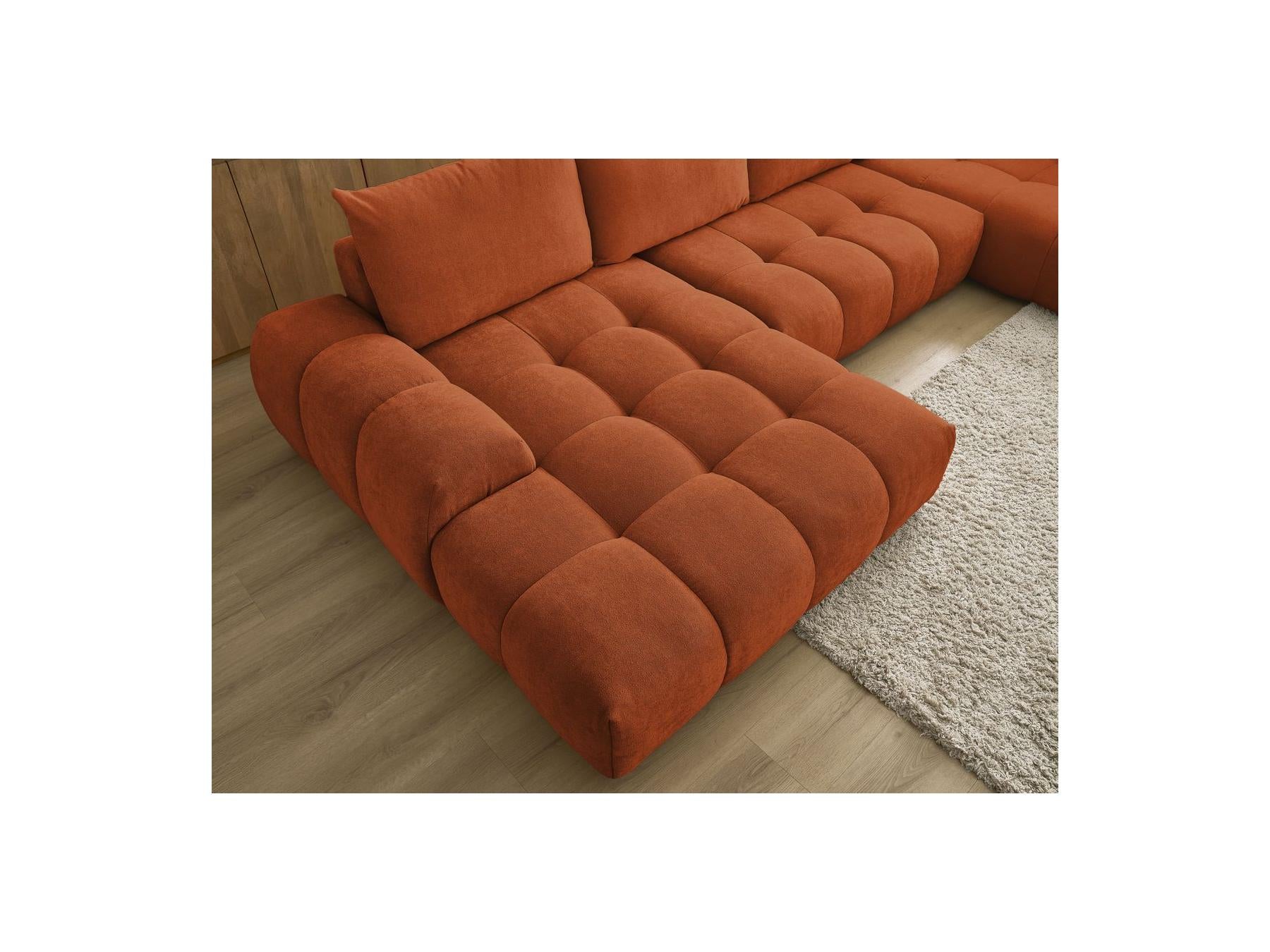 Everest - Canapé Panoramique Convertible Coffre - Tissu Texturé - Angle Gauche - 6 Coussins
