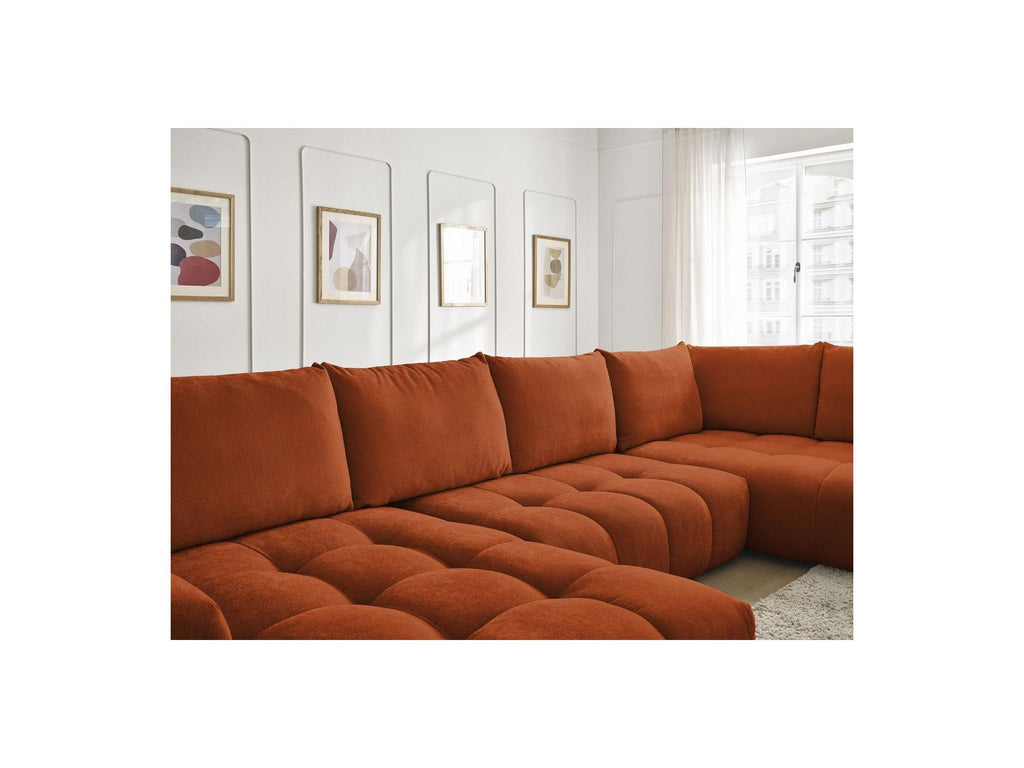 Everest - Canapé Panoramique Convertible Coffre - Tissu Texturé - Angle Gauche - 6 Coussins