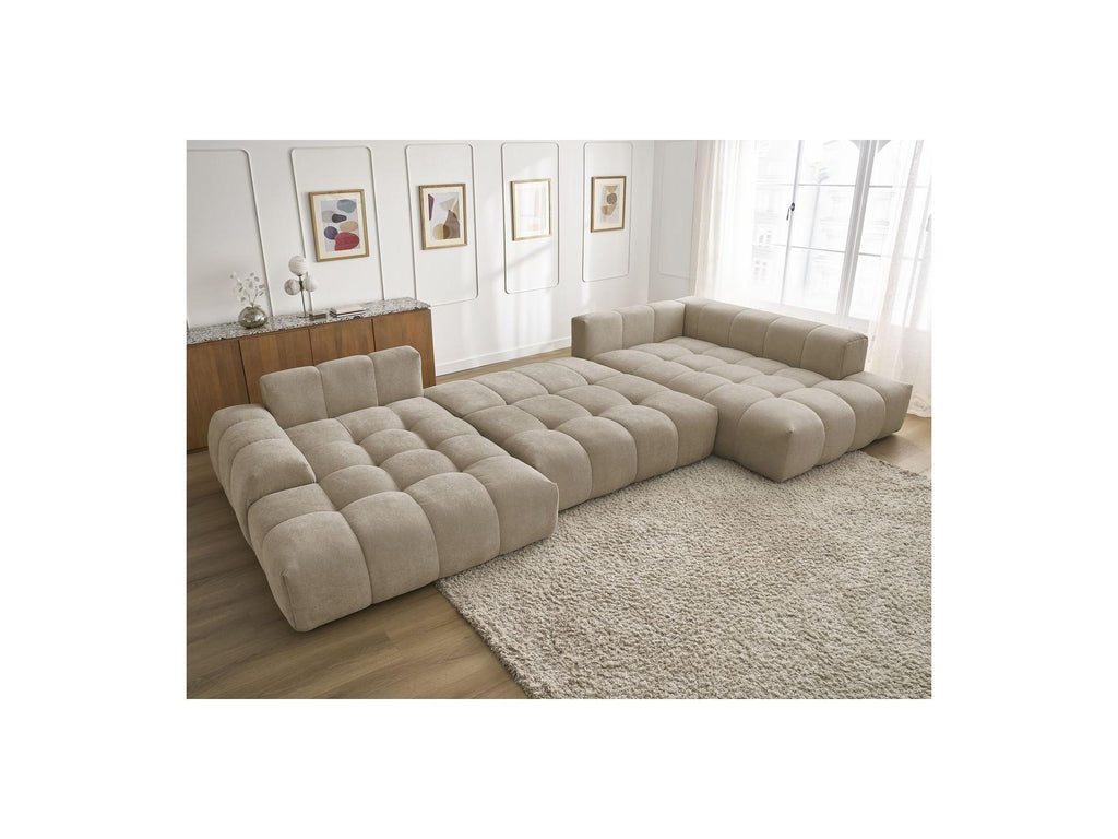 Everest - Canapé Panoramique Convertible Coffre - Tissu Texturé - Angle Gauche - 6 Coussins